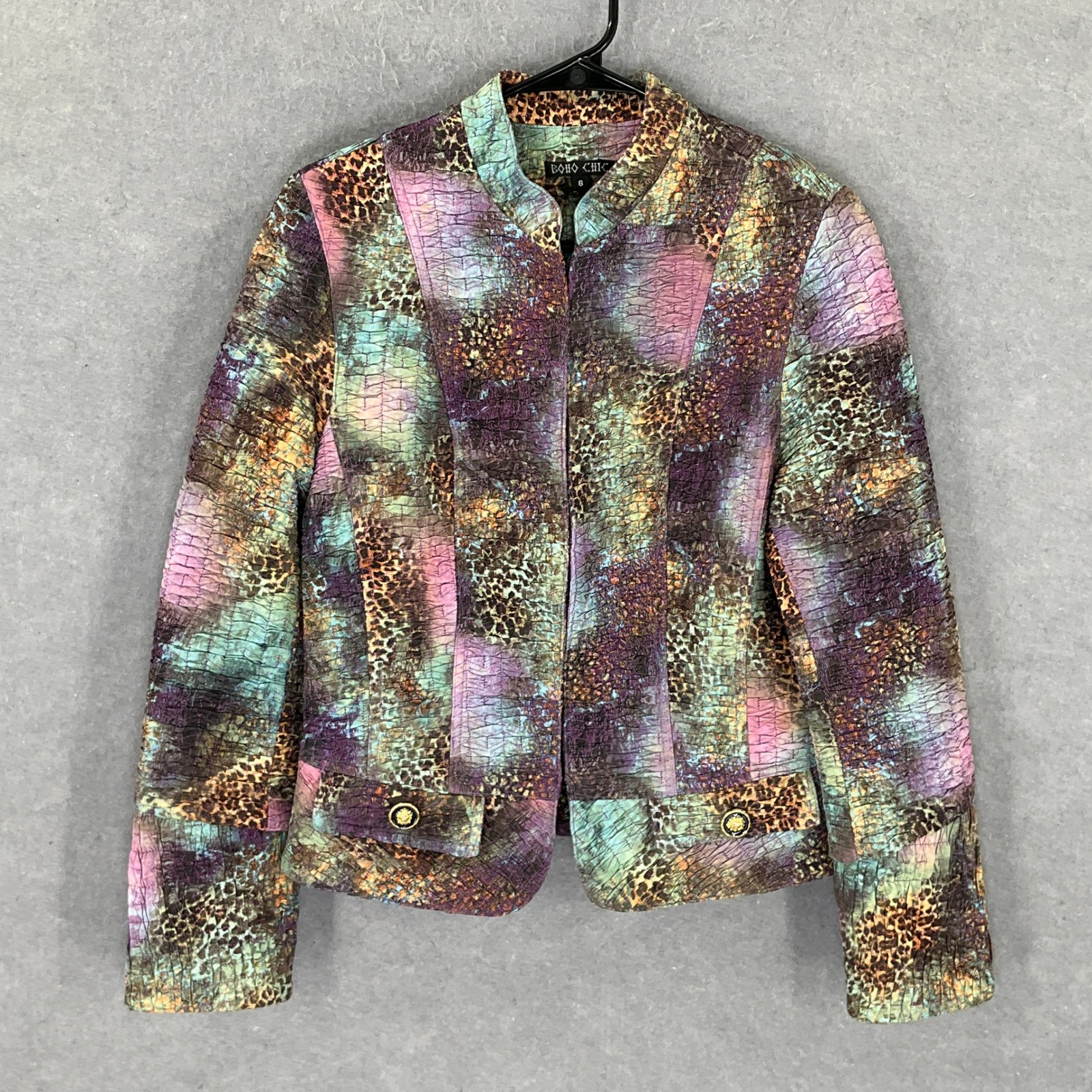 Boho Chic Animal Print Jacket Colorful Lightweight Party Statement Sz 8 Retro